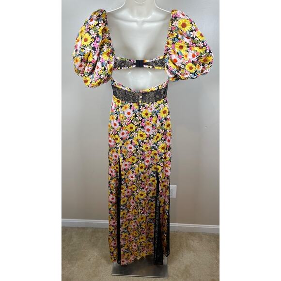 FOR LOVE & LEMONS Sylvia Floral Puff Sleeve Lace Bustier Maxi Dress Size XS - Picture 10 of 12